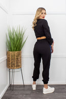 Denim Long Sleeve Top With Matching Pant Set Black-Set-Moda Fina Boutique