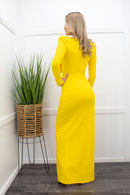Embellished Bodysuit Long Sleeve Slit Yellow Maxi Dress-Maxi Dress-Moda Fina Boutique