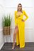 Embellished Bodysuit Long Sleeve Slit Yellow Maxi Dress-Maxi Dress-Moda Fina Boutique