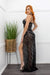 Embellished Rhinestone Slit Black Maxi Dress-Maxi Dress-Moda Fina Boutique