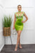 Embellished Rhinestone Velvet Mini Dress Green-Mini Dress-Moda Fina Boutique