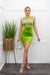 Embellished Rhinestone Velvet Mini Dress Green-Mini Dress-Moda Fina Boutique