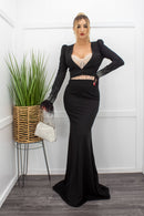 Embellished Rhinestone W Fringe Blazer Black Maxi Dress-Maxi Dress-Moda Fina Boutique