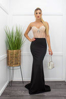 Embellished Rhinestone W Fringe Blazer Black Maxi Dress-Maxi Dress-Moda Fina Boutique