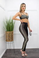 Embellished Rhinestones Black Crop Top Pant Set-Set-Moda Fina Boutique