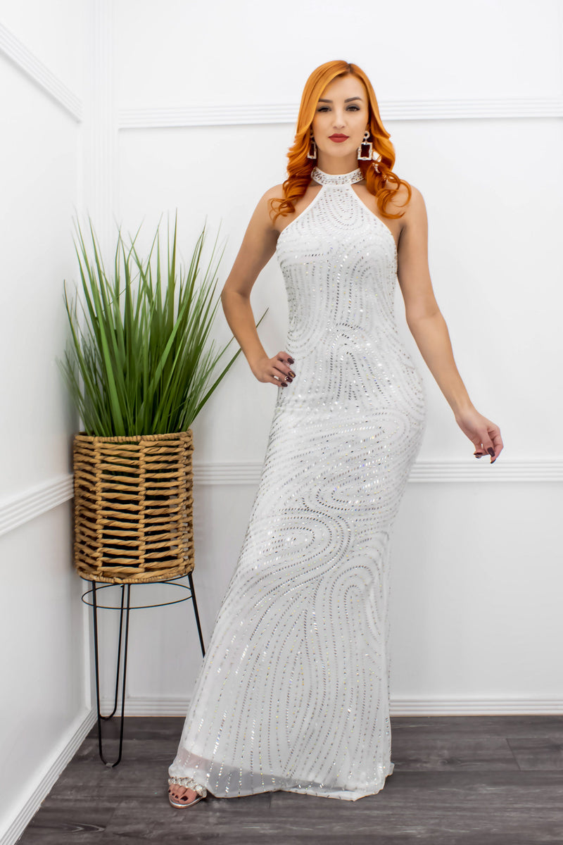 Embellished Sleeveless White Maxi Dress-Maxi Dress-Moda Fina Boutique