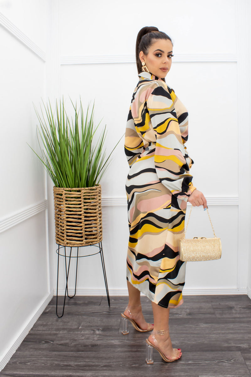 Evie Satin Long Sleeve Belted Midi Dress-Midi Dress-Moda Fina Boutique