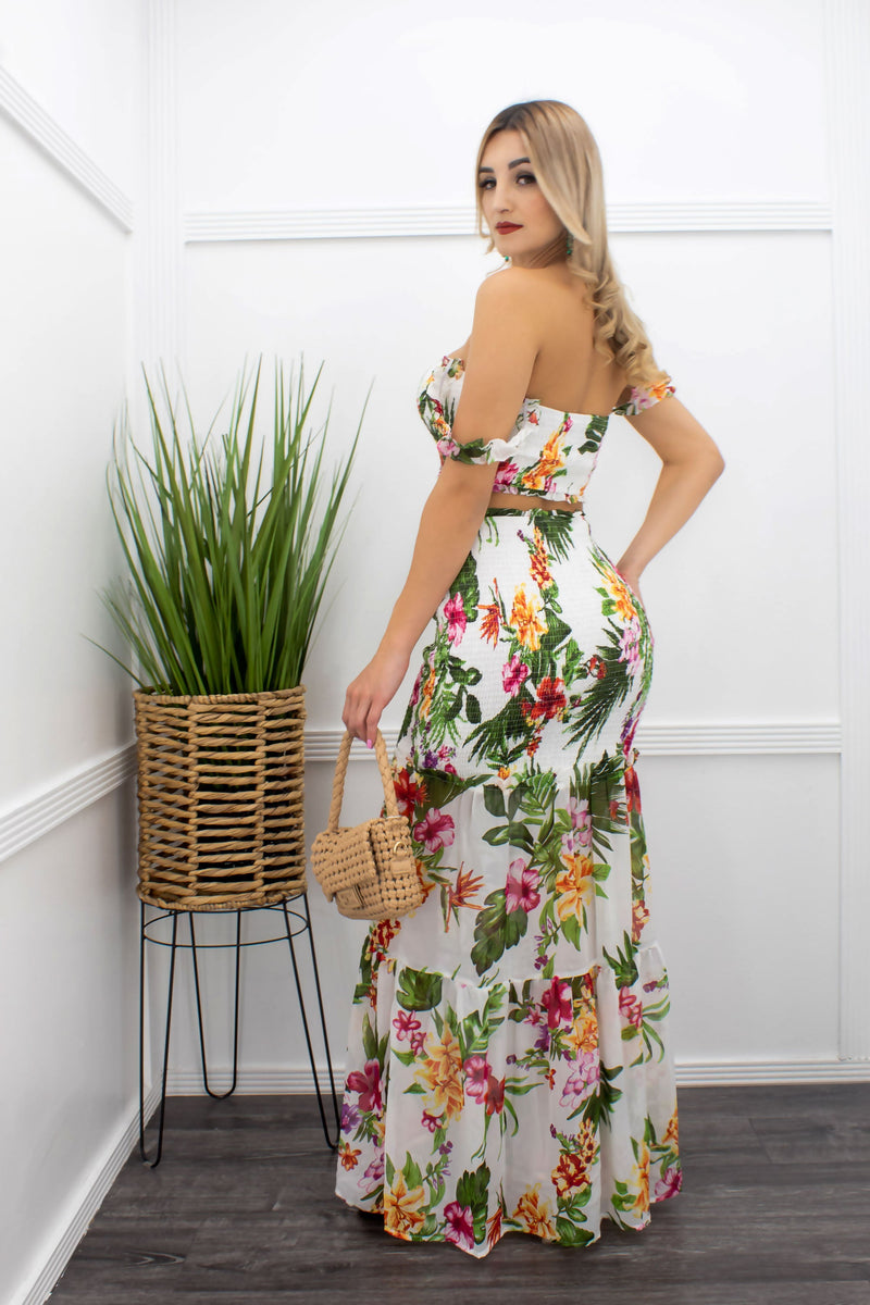 Floral Crop Top Matching Maxi Skirt Set-Set-Moda Fina Boutique