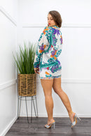 Floral Print Long Sleeve Top Short Set-Set-Moda Fina Boutique