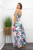 Floral Ruffle Crop Top Maxi Skirt Set Blue-Set-Moda Fina Boutique