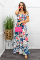 Floral Ruffle Crop Top Maxi Skirt Set Blue-Set-Moda Fina Boutique
