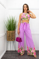 Floral Tie Back Crop Top Pant Set-Set-Moda Fina Boutique