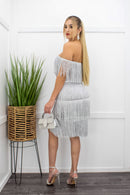 Fringe Off Shoulder Sliver Mini Dress-Mini Dress-Moda Fina Boutique