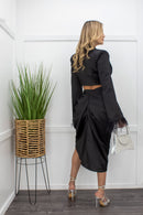 Fringe Trim Black Crop Top Slit Maxi Skirt Set-Set-Moda Fina Boutique