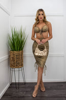 Gold Crop Top With Side Strap Skirt Set-Set-Moda Fina Boutique