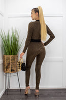Gold Long Sleeve Skinny Jumpsuit-Jumpsuit-Moda Fina Boutique