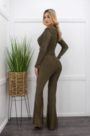 Gold Long Sleeve Wide Leg Jumpsuit-Jumpsuit-Moda Fina Boutique