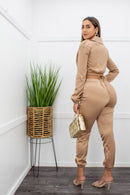 Gold Satin Long Sleeve Crop Top Pant Set-Set-Moda Fina Boutique
