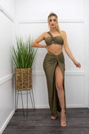 Gold Three Piece Bra Maxi Skirt Set-Set-Moda Fina Boutique