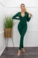 Green Bodycon Long Sleeve Jumpsuit-Jumpsuit-Moda Fina Boutique