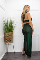 Green Crop Top Slit Maxi Skirt Set-Set-Moda Fina Boutique