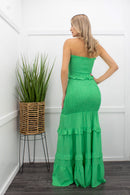 Green Front Cutout Ruffle Maxi Dress-Maxi Dress-Moda Fina Boutique