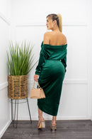 Green Off Shoulder Maxi Dress-Maxi Dress-Moda Fina Boutique