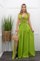 Green Open Sides Slit Maxi Dress-Maxi Dress-Moda Fina Boutique