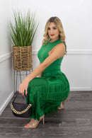 Green Sleeveless Body Fringe Pant Set-Set-Moda Fina Boutique