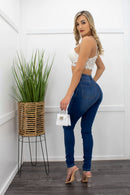 High Waist Dark Denim Skinny Jeans-Bottom-Moda Fina Boutique