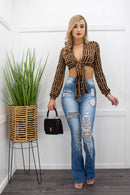 High Waist Ripped Wide Leg Denim-Bottom-Moda Fina Boutique