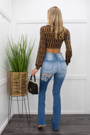 High Waist Ripped Wide Leg Denim-Bottom-Moda Fina Boutique
