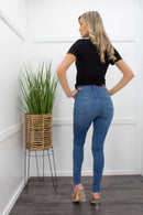 High Waist With Side Zipper Ribbed Skinny Jeans-Bottom-Moda Fina Boutique