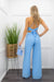 Lace Tie Back Chiffon Top Wide Blue Pant Set-Set-Moda Fina Boutique