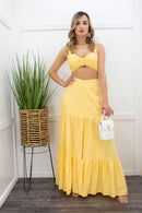 Lizette Yellow Crop Top Maxi Skirt Set-Set-Moda Fina Boutique