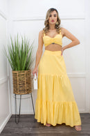 Lizette Yellow Crop Top Maxi Skirt Set-Set-Moda Fina Boutique