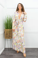 Long Sleeve Belted Slit Maxi Dress-Maxi Dress-Moda Fina Boutique