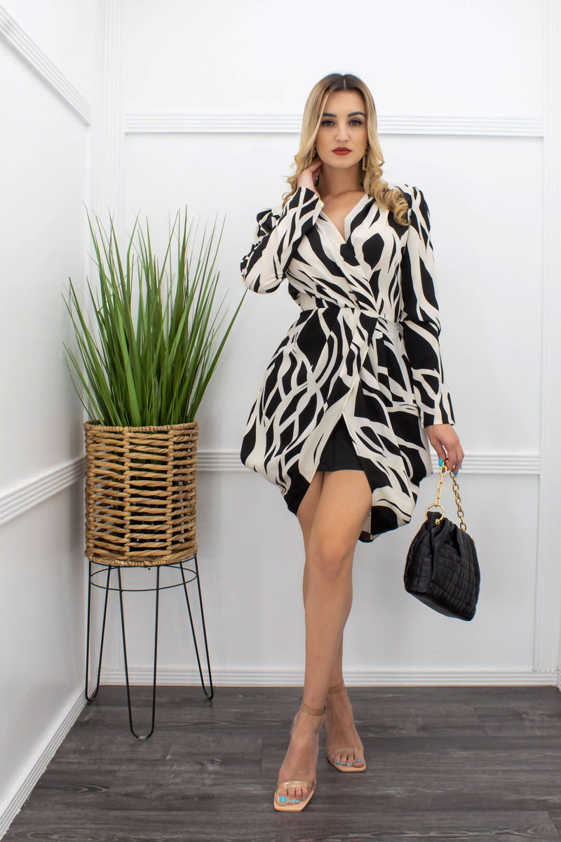 Long Sleeve Black & White Mini Dress-Mini Dress-Moda Fina Boutique