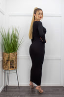 Long Sleeve Bodycon Black Maxi Dress-Maxi Dress-Moda Fina Boutique