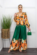 Long Sleeve Satin Belted Jumpsuit Orange-Jumpsuit-Moda Fina Boutique