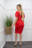 Luxe Satin Side Lace Red Midi Dress-Midi Dress-Moda Fina Boutique