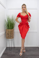 Luxe Satin Side Lace Red Midi Dress-Midi Dress-Moda Fina Boutique