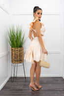 Nicole Ruffled Tie Back Champagne Mini Dress-Mini Dress-Moda Fina Boutique