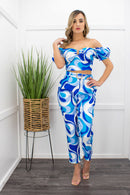 Ocean Print Crop Top Pant Set-Set-Moda Fina Boutique