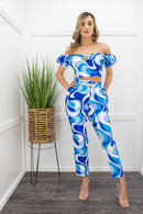 Ocean Print Crop Top Pant Set-Set-Moda Fina Boutique