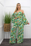 Off Shoulder Green Top Pant Set-Set-Moda Fina Boutique