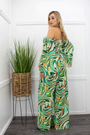 Off Shoulder Green Top Pant Set-Set-Moda Fina Boutique