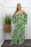 Off Shoulder Green Top Pant Set-Set-Moda Fina Boutique