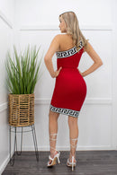 One Shoulder Bandage Red Mini Dress-Mini Dress-Moda Fina Boutique