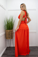 Open Sides Slit Orange Maxi Dress-Maxi Dress-Moda Fina Boutique